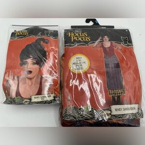Disney Hocus Pocus Movie Mary Sanderson Halloween Costume Size L-XL And Wig